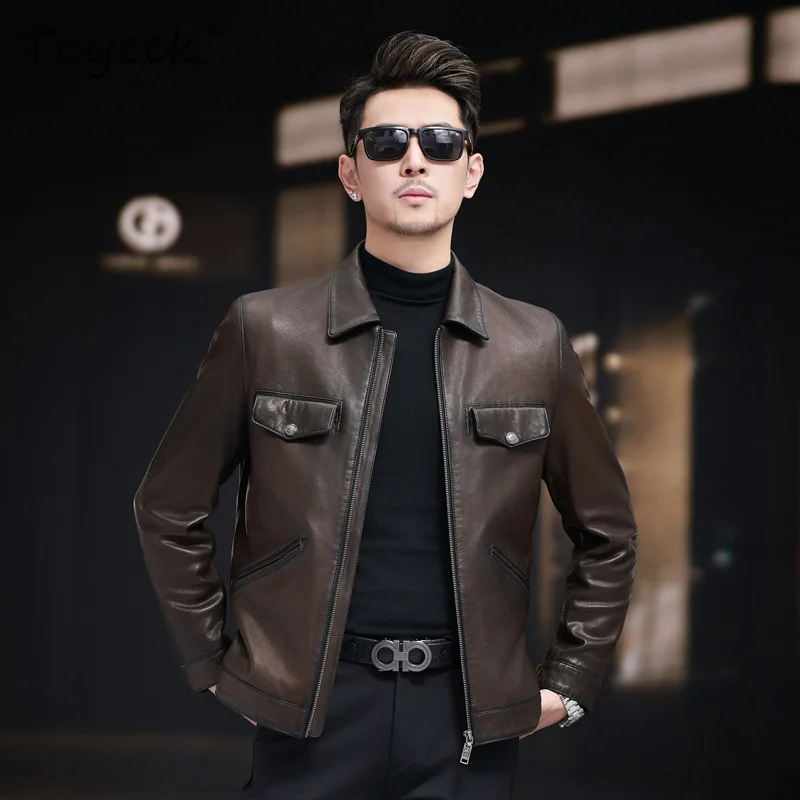 

Tcyeek куртка из натуральной овчины, мужская весенне-осенняя одежда, деловые повседневные мужские пальто, модные Jaqueta Masculina Couro