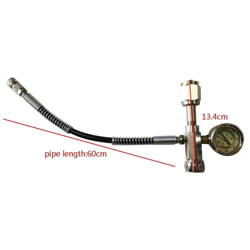 0-4500PSI Copper Nylon Inflator Adapter - 8mm Outlet Thread Air Charger - 1/2 Quick Insertion Gauge with 60cm Hose Durable