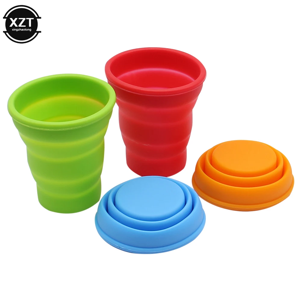 200ML Folding Cup Mini Retractable Silicone Teacup Outdoor Travel Coffee Telescopic Drinking Mug w/ Lid Heat Resistant Portable