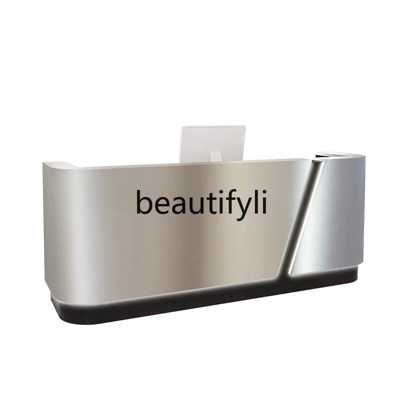 Simple modern light luxury stainless steel checkout page beauty salon front desk