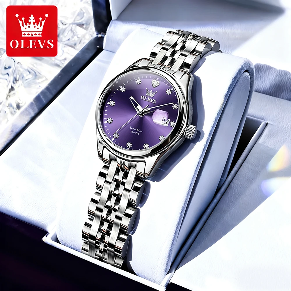 OLEVS ساعات نسائية أنيقة موضة الفولاذ المقاوم للصدأ العلامة التجارية الأعلى الأصلي كوارتز ساعة اليد لسيدة مقاوم للماء تاريخ كبير 5649 جديد