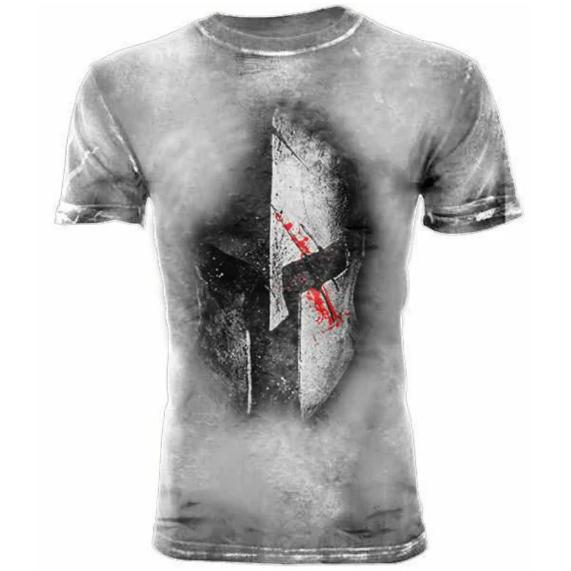 2023 Summer Vintage Spartan Print Men\'s T-shirts Breathable O-Neck Loose Short Sleeve Male Casual Tops Daily Tee Men Clothing