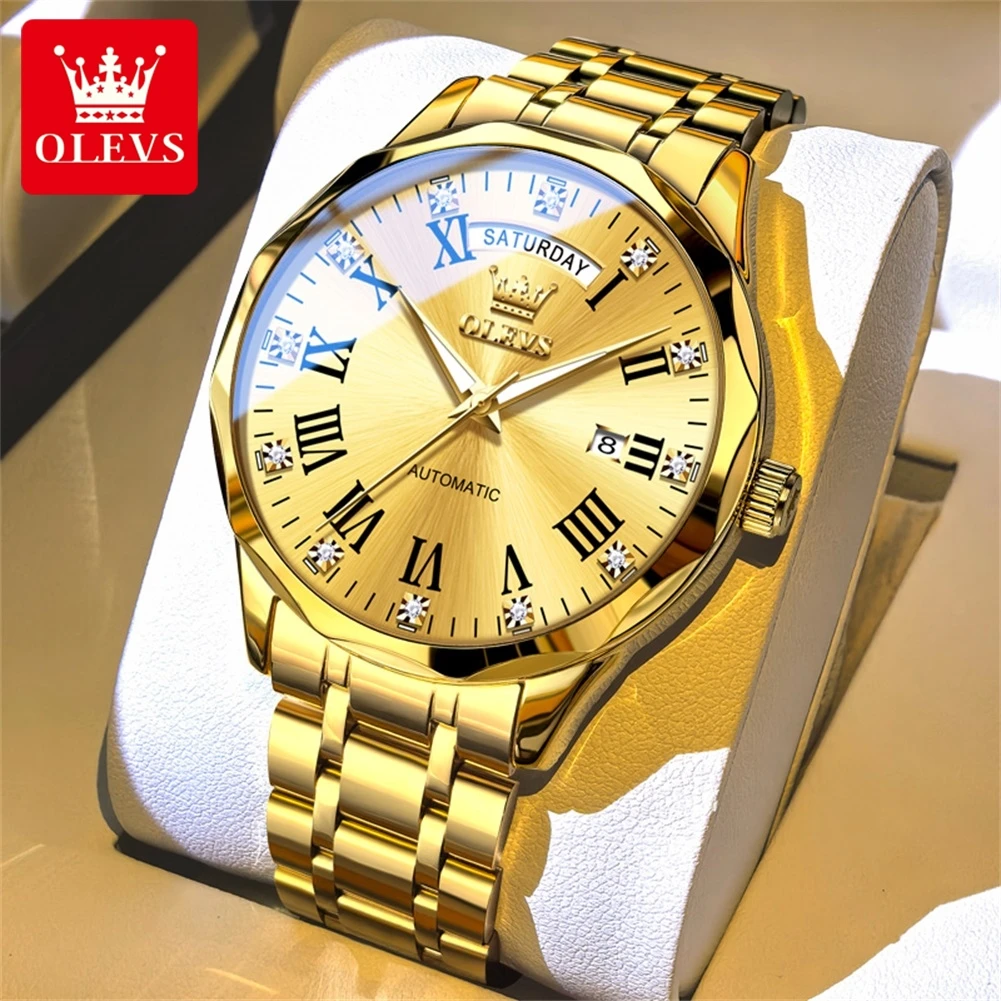 

OLEVS 6780 Brand original authentic watches for man luxury Gift Box Mechanical men's watch with steel band and diamonds