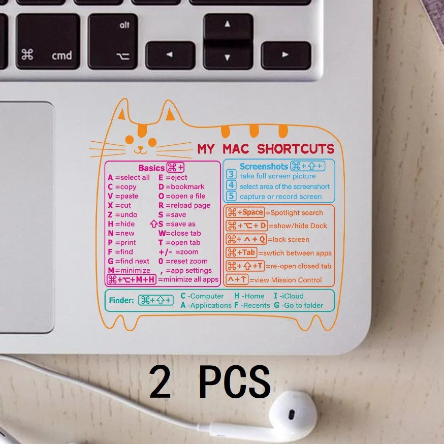 Mac Windows + Word/Excel Quick Reference Guide Mac Keyboard Shortcut Stickers Laptop Keyboard Shortcuts Sticker No-Residue Vinyl