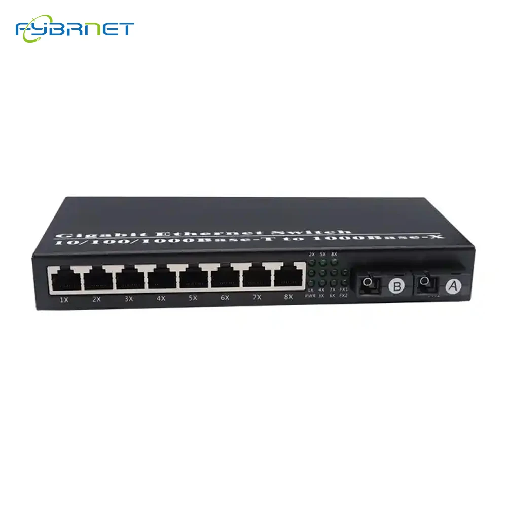 Gigabit Ethernet Fiber Switch Media Converter 8 RJ45 UTP and 2 SC fiber Port Transceiver 20KM SC Single Mode 10/100/1000M