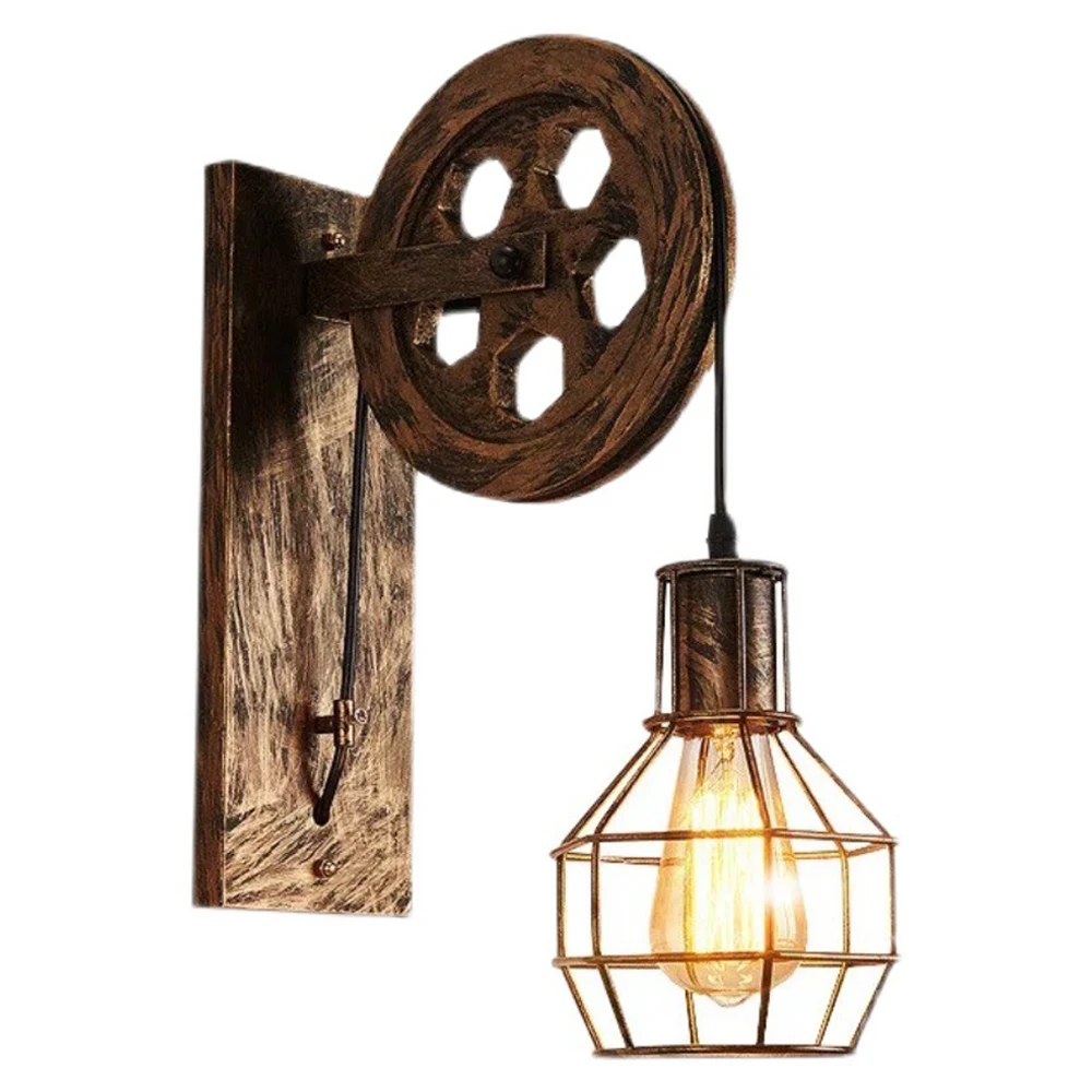 

Vintage Industrial Wall Light Shade Ceiling Lifting Pulley Retro Loft Wall Lamp Cafe Bar Wall Sconce Fixture Lighting Home Decor