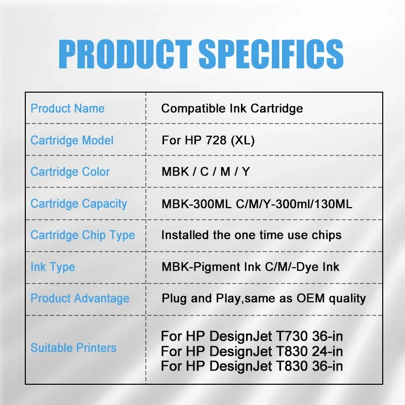 JMDD For HP 728 728XL Compatible Ink Cartridge For HP DesignJet T730 T830 With Full Ink F9J68A F9J67A F9J66A High Quality