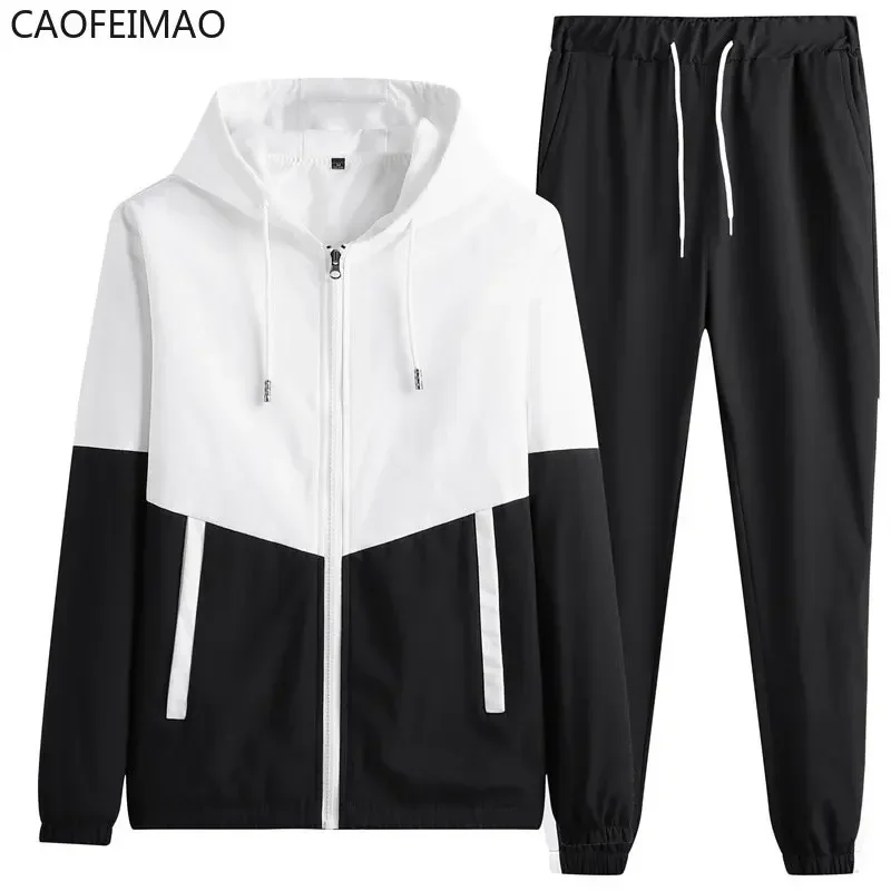 Caofeimao 2025 Men Tracksuit Casual Joggers Hooded Sportswear Jackets and Pants 2 Piece Sets Hip Hop Running Sports Suit