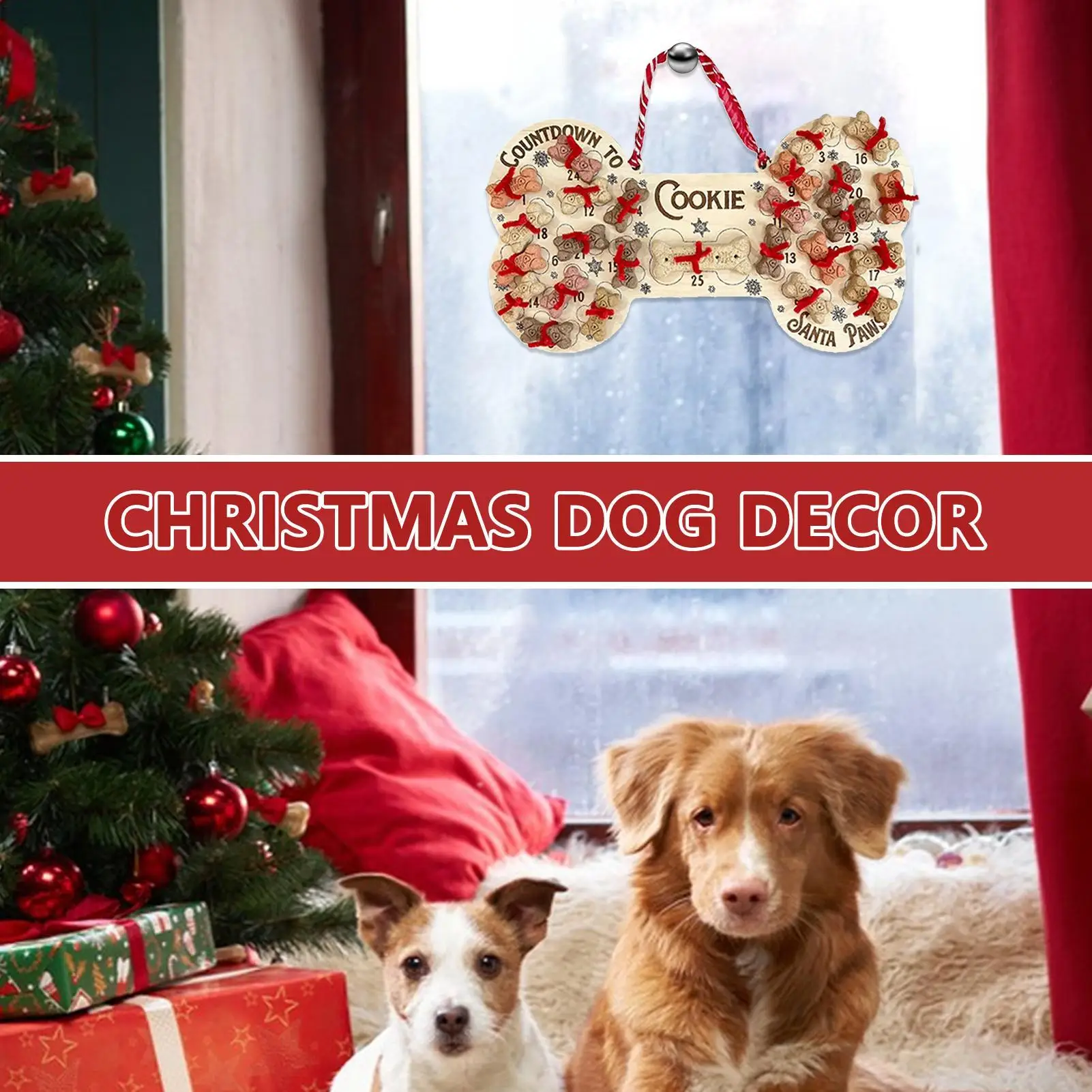 25 يوم الكلب العظام عيد الميلاد العد التنازلي تقويم القدوم تسجيل زخرفة خشبية عيد الميلاد الديكور 2025 للديكور المنزل