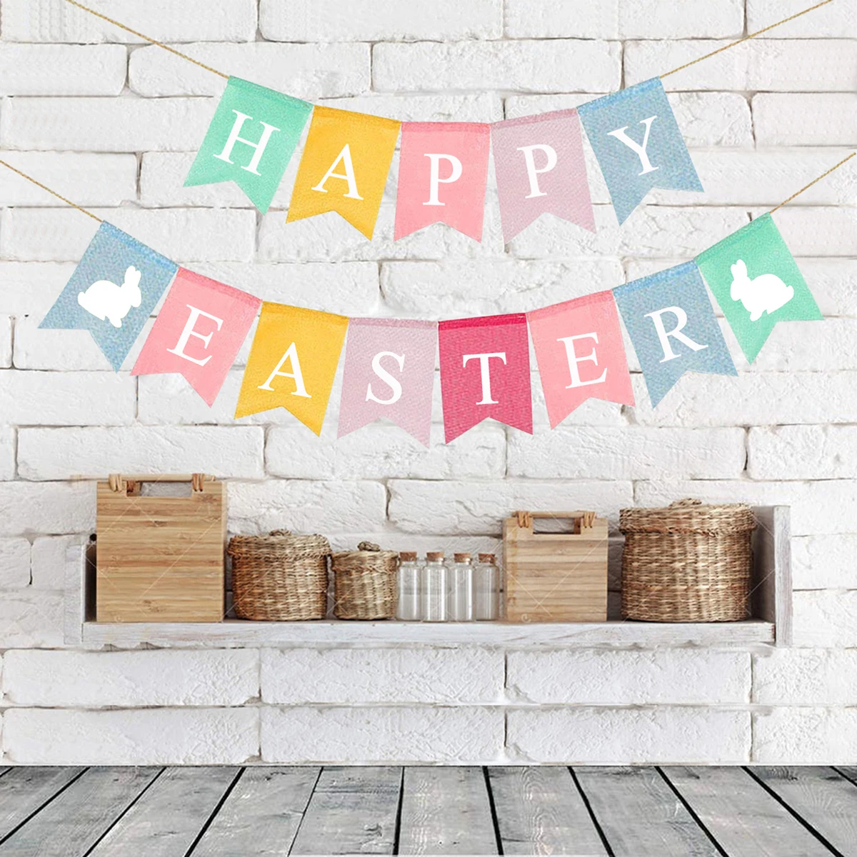 

Burlap Bunting Banner Swallow Tail Easter Party Decor Colorful Happy Easter Letter Indoor Outdoor Hanging Party Banner