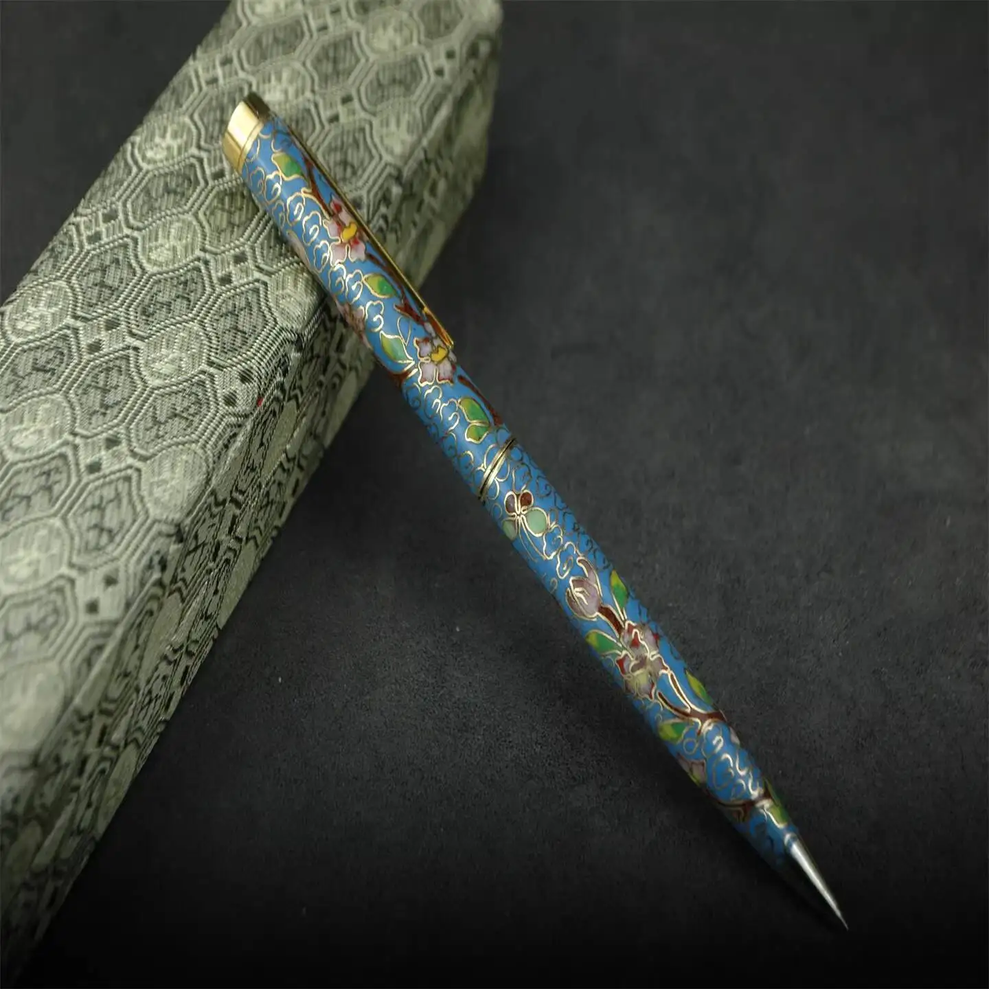 Cloisonné Filigree Enamel Vintage Ballpoint Pen Rotating Model Craft Collectible