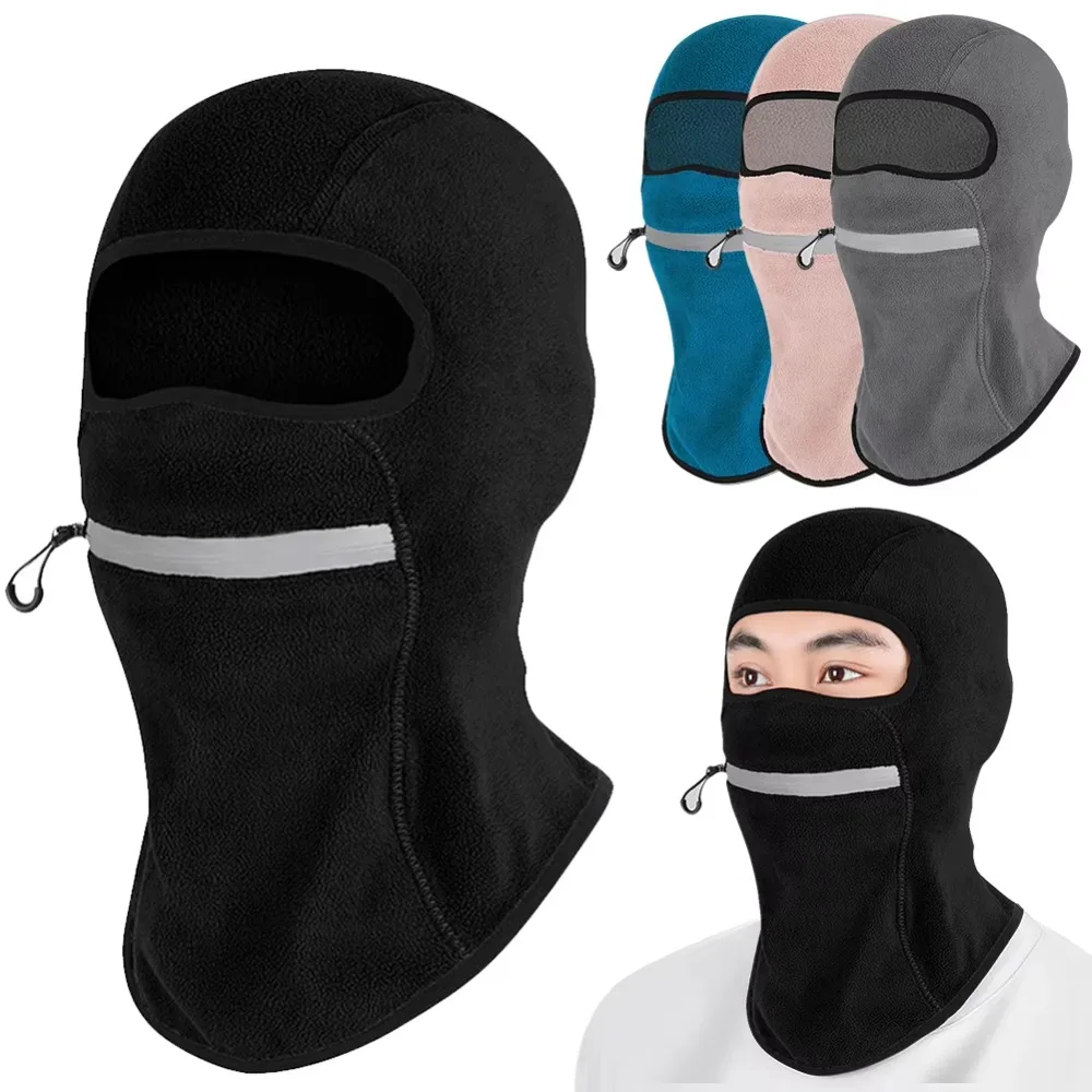 Fashion with Reflective Strip Full Face Cover Windproof Zipper Warm Balaclava Breathable Warm Neck Warmer Men