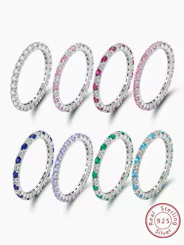925 Sterling Silver Fashion Shiny Multicolored Full Zircon Stackable Plain Ring For Women Daily Party Personalized Fine Jewelry