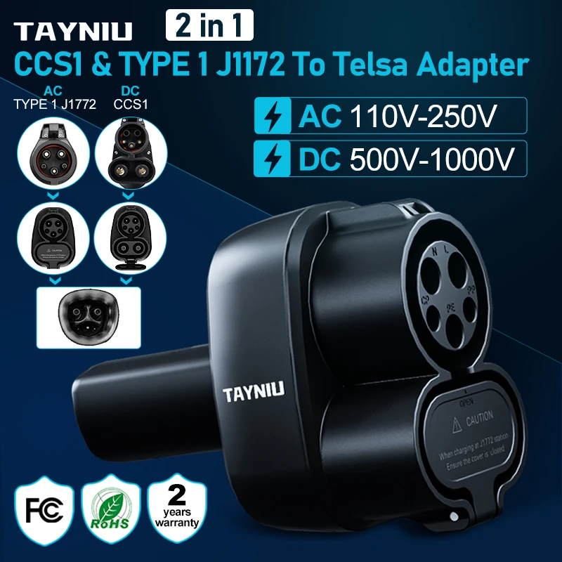 

TAYNIU AC DC 2 IN 1 EV Charging Adapter CCS1 J1772 To NACS Fast Charger Connector For Tesla Model 3 Y S X Use CCS1 Charger