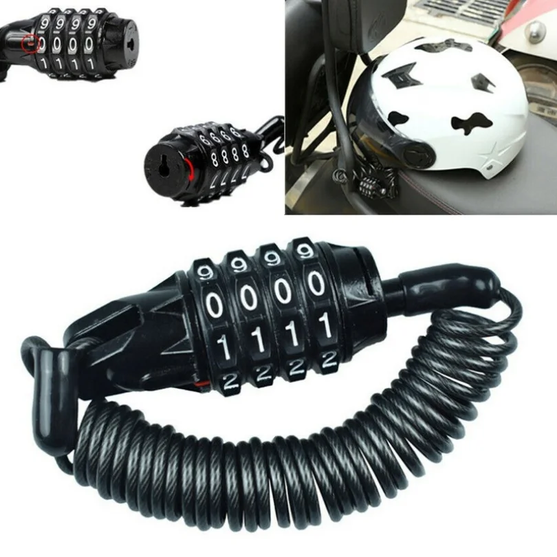 Motorcycle Helmet Lock Cable Black Tough Combination 4 Digit Password Anti-theft