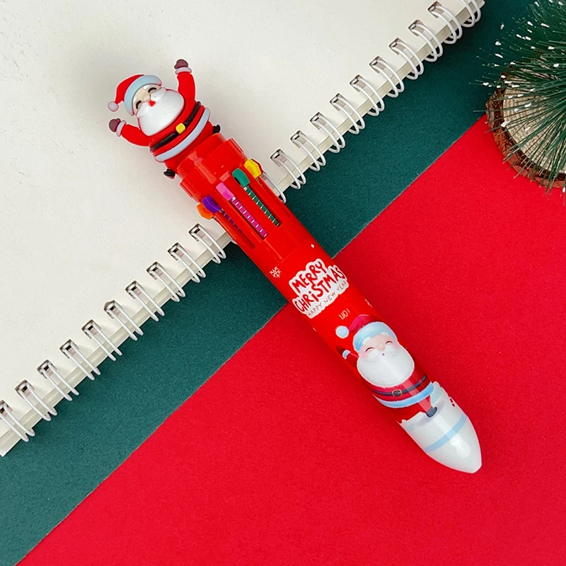 1Piece Christmas 10-color Ballpoint Pen Student Press Pen Color Pen Santa Claus Ballpoint Pen 0.5mm School Stationery Kids Gifts