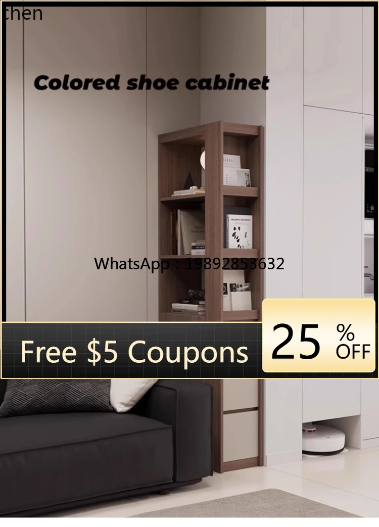 

WW Corner Bookcase Solid Wood Extremely Narrow Shelf Living Room Sofa Side Cabinet Floor Crack Storage Cabinet Corner Cabinet
