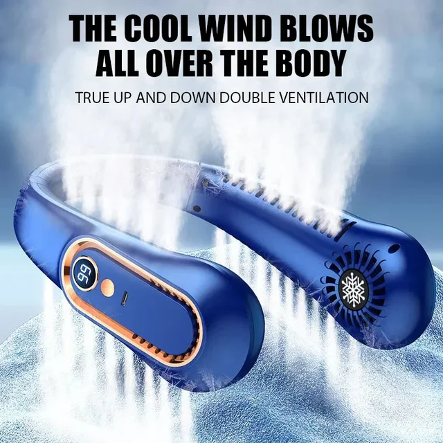 Wiszący wentylator na szyję cyfrowy wyświetlacz mocy Ventilador bezłopatkowy wentylator z pałąkiem na kark przenośna mini chłodnica powietrza wentylatory elektryczne z możliwością ładowania przez USB