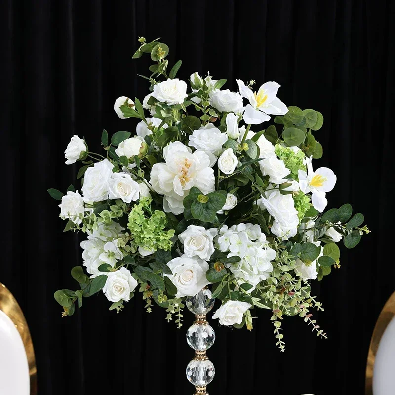 Weiße Rose, Calla-Lilie, Orchidee, grüne Hortensie, Tischdekoration, künstliches Blumenarrangement, Hochzeitsbankett-Tisch, Blumendekoration – Detail 4