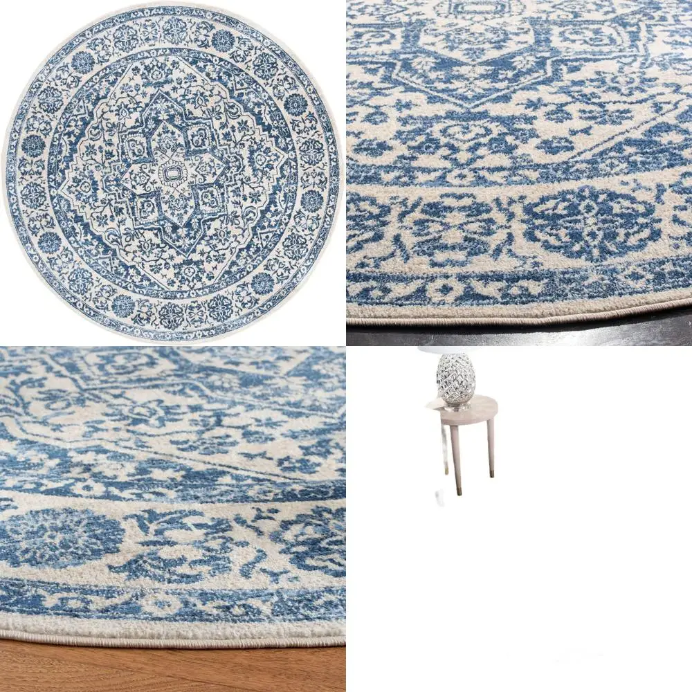 

Темно-синий и светло-серый 5-футовый круглый коврик с медальонами, не выпадающий, для столовой, прихожей, гостиной и спальни от Brentwood C