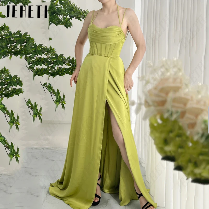 

JEHETH Green Sweetheart Halter Prom Dresses For Women Satin Backless Evening Gowns Vintage Party Sleeveless Sexy Robes De Soirée