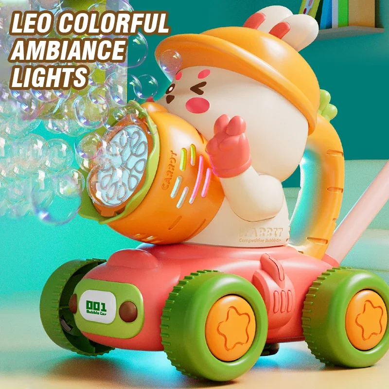 Rabbit Dinosaur Automatic Bubbles Machine Electric Bubbles Cart Trolley with Lights Outdoor Party Blowing Bubbles Toy Kids Gifts