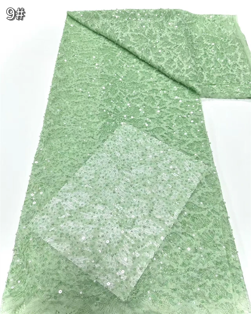 

French African Groom Lace Fabric 2025 Beaded High Quality Embroidery For Women Wedding Dress Nigerian Sequin Lace Fabric 5 Yards