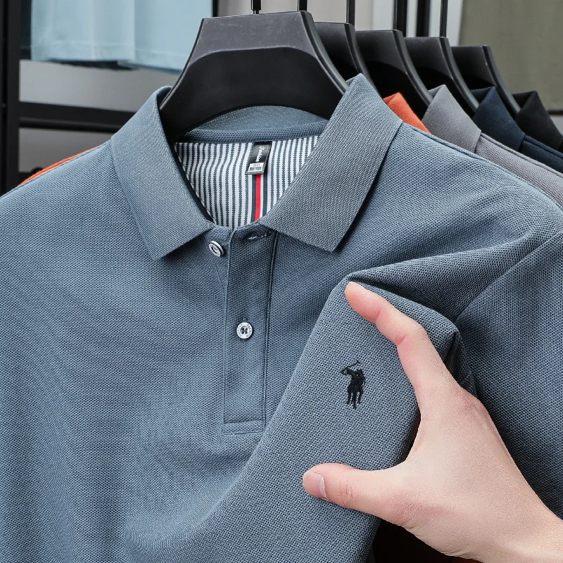 100% Cotton Summer Exquisite Brand Paul Pony Embroidered Elastic POLO Shirt Fashionable Men's Comfortable Breathable Short Top