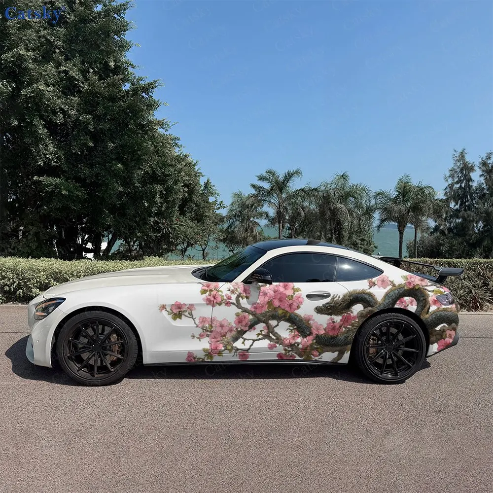 

2pcs Auspicious Dragon Peonies, Durable, Fade-resistant, Enhance Vehicle Aesthetics With Bold Artistic Design Car Vinyl Wraps