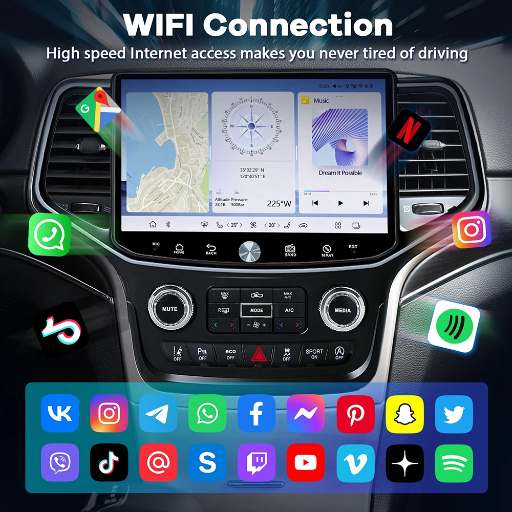 11.5 Inch   2K Android Car Stereo Wireless CarPlay DSP GPS Certified Factory For Jeep Grand Cherokee 2014-2021