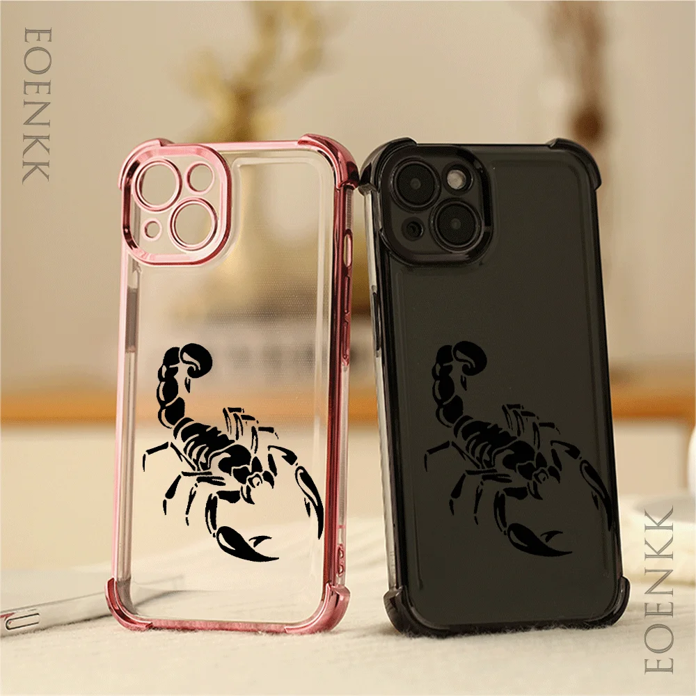 Black Scorpion Anti-drop Case IPhone 11 12 13 14 15 16 Pro Max X XS XR 7 8 Plus Transparent Anti-scratch Fashio Case Gold Case