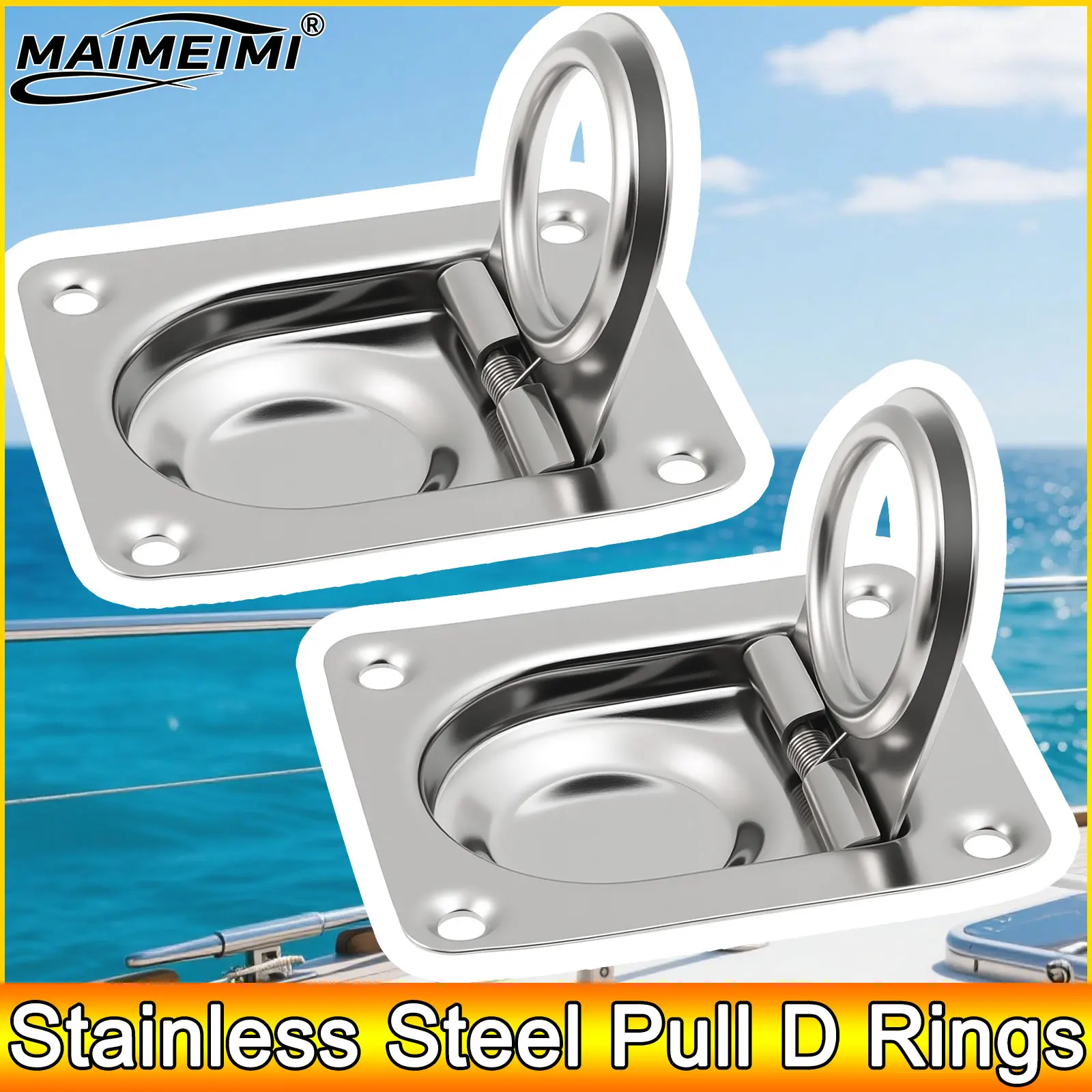 AD 2 Stück Edelstahl-D-Ringe zum Ziehen, verriegelbarer Zugring, Griff, D-Ringe, versenkte Spanndenker, Ring für Marine, Boot, Yacht, Anhänger
