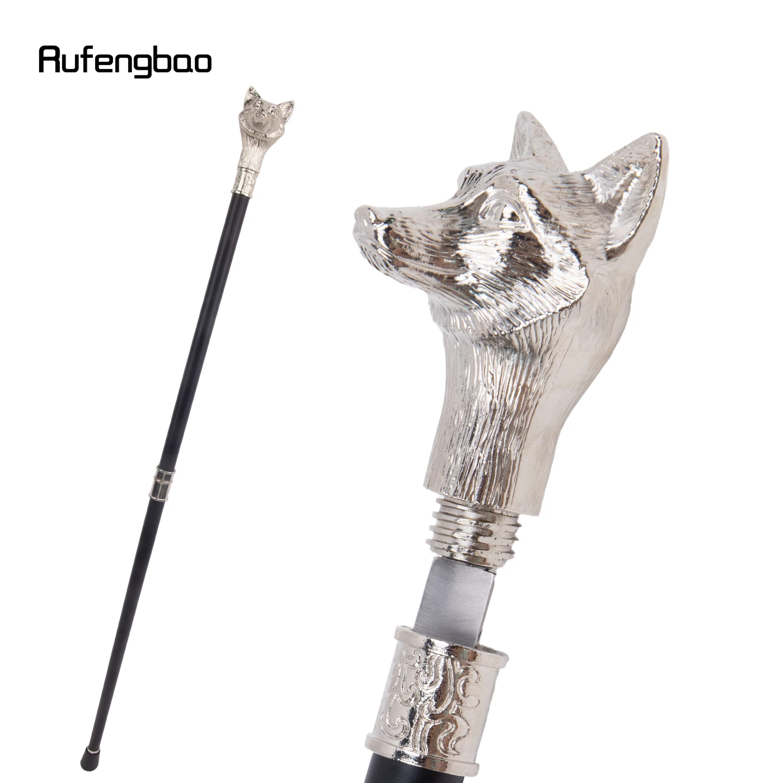 Witte Wolf Dier Wandelstok Met Verborgen Plaat Zelfverdediging Mode Cane Plaat Cosplay Crosier Stick 93Cm