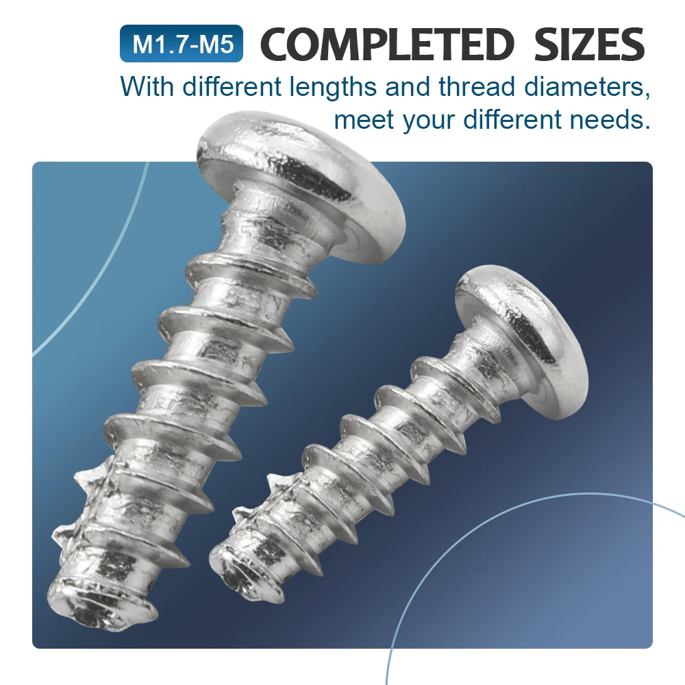 HOWSHENG-tornillo autorroscante de cabeza redonda cruzada, 20-200 piezas, M1.7, M2, M3, M4, M5, de acero inoxidable, Phillips, PT