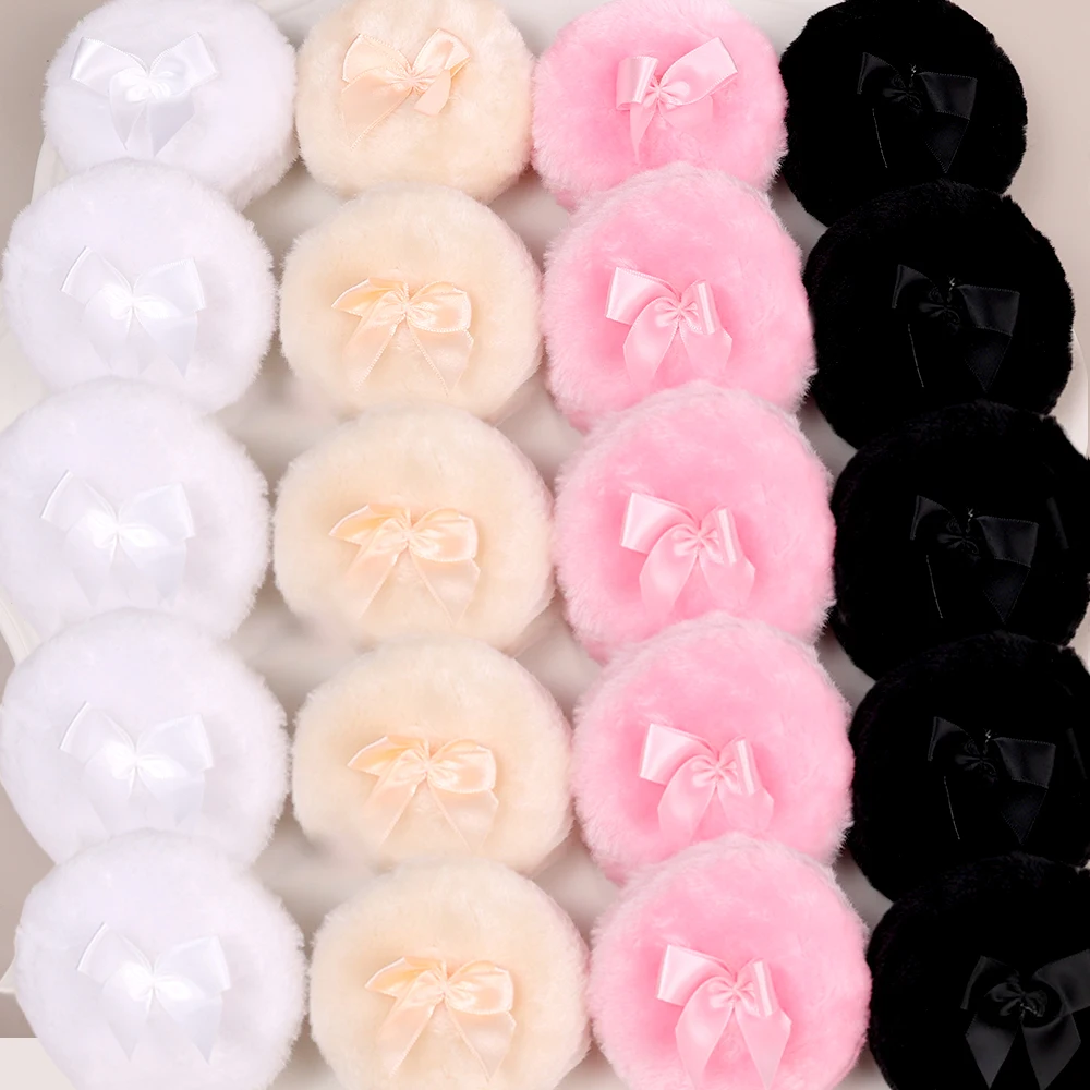 Bow-shaped Round Plush Makeup Puffs Ultra Soft Large Fluffy Powder Puff Washable Reusable Face Body Powder Puff Cosmetics Tools