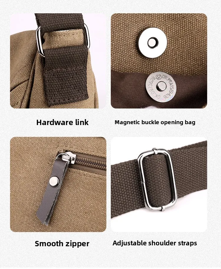 New Fashionable and Casual Single-shoulder Bag, Men's Canvas Large-capacity Crossbody Bag, Multi-functional Lightweight Bag