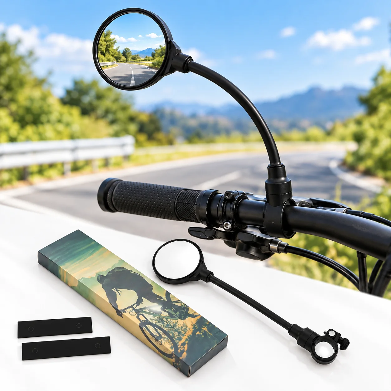 Adjustable Bicycle Rear View Mirror, Flexible Handlebar Bike Mirror, HD Wide Angle Cycling Safety Mirror for MTB E-Bike