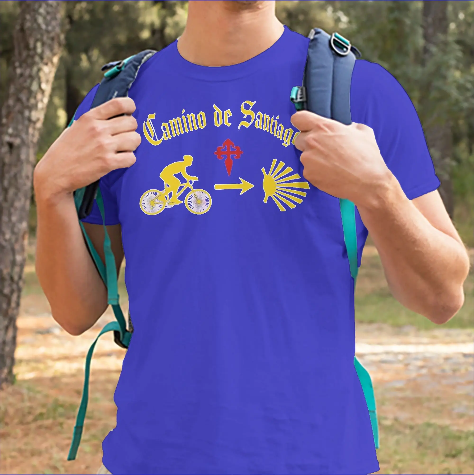 Men Women's Camino de Santiago Bicycle Yellow Arrow Scallop T Shirt  100% Cotton Clothing O Neck Tee Shirt Plus Size T-Shirts
