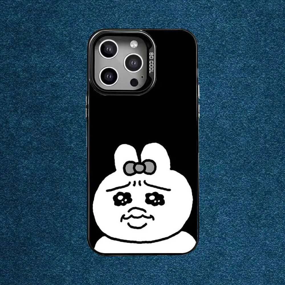 حافظة هاتف Kawaii O-Opanchu UsagiS لهاتف iPhone 16,15,14,13,12,11,Mini,Pro,E,MAX غطاء أسود من السيليكون الرمادي غير اللامع