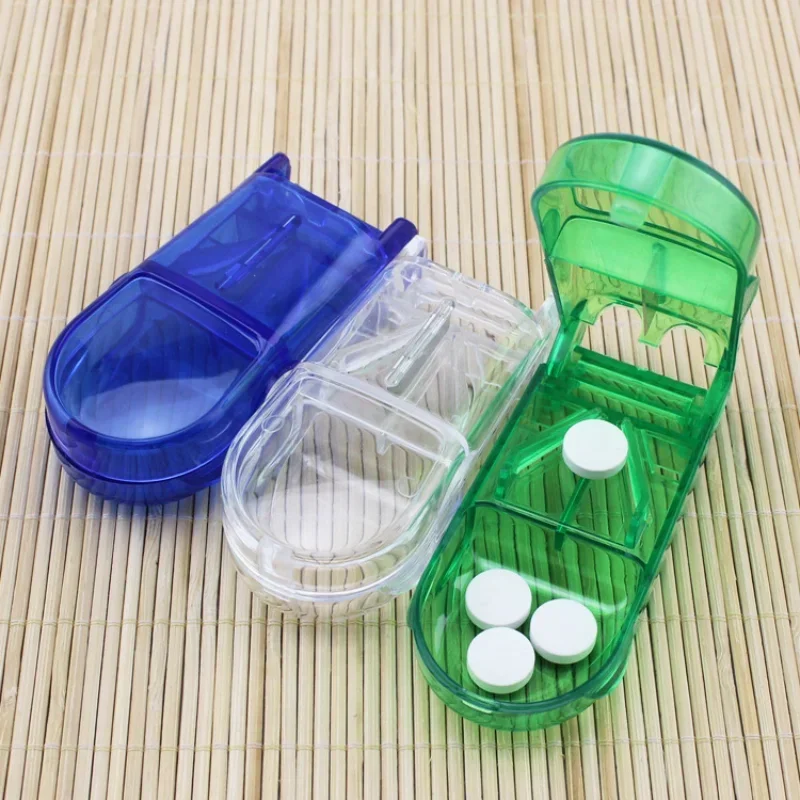 Rectangular Transparent Pill Cutter Portable Crusher Plastic Box Integrated Pill Splitter Pill Crusher Box