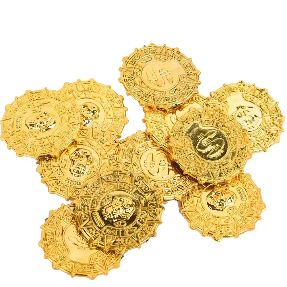 50pcs Cosplay Treasure Favors Pirate Gold Coins Skull Game Coin Halloween Party