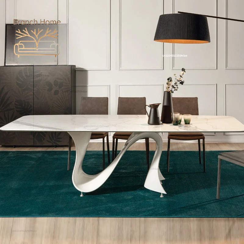 Furniture large layer household square oval glass surface art graffiti painting dining table fiberglass dining table