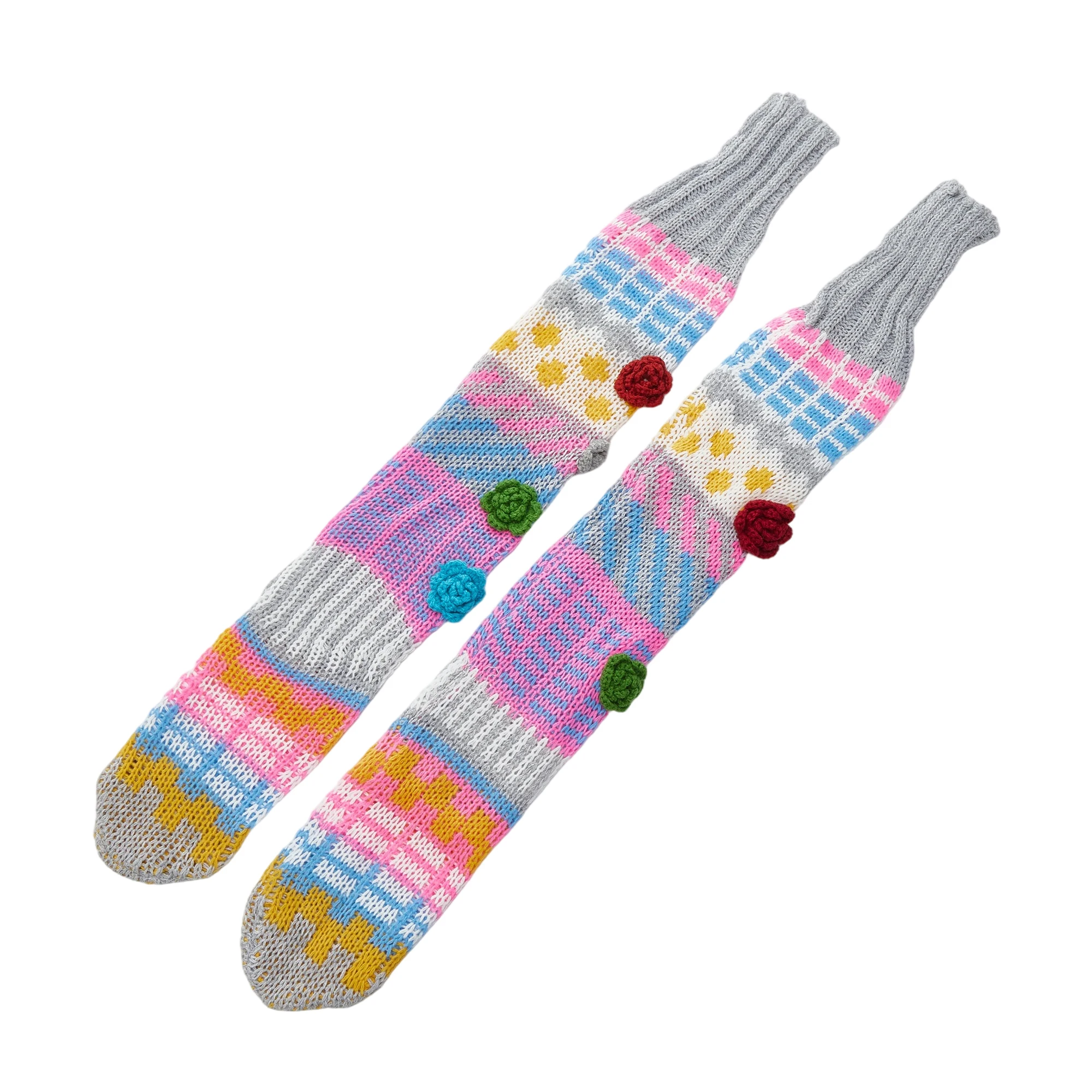 

Женские уютные вязаные носки до колена с очаровательным цветочным узором, теплые вязаные крючком чулки для модного уличного стиля