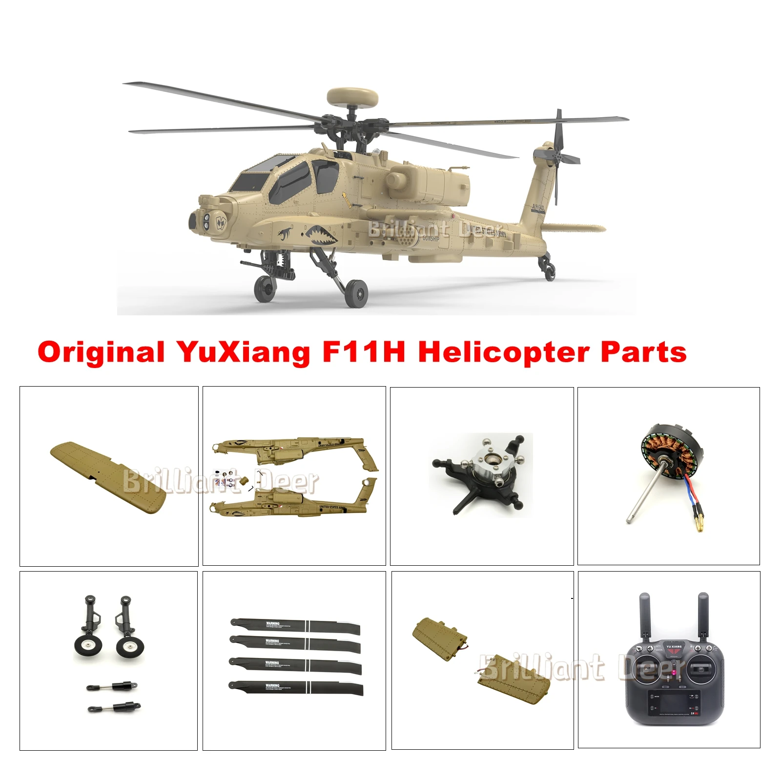 YUXIANG F11H AH-64 Apache GPS Helicopter Original Parts Blade Grip Rotor Head Fuselage Landing Skid