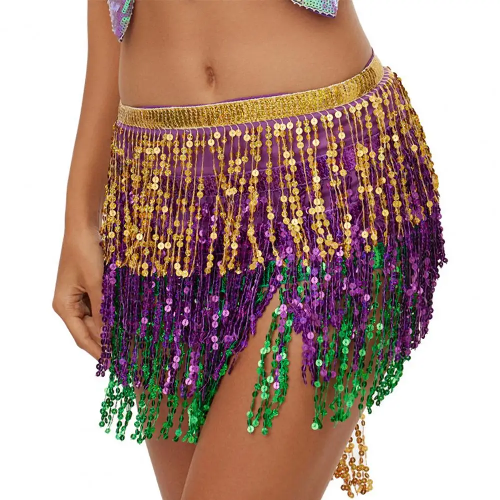 2025 Pailletten Buikdans Rok Laag Kwastje Hippe Sjaal Boheemse Elastische Taille Party Indian Latin Hula Danser Prestaties Jurk
