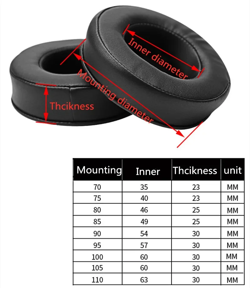 Almohadillas redondas de repuesto para auriculares, almohadillas para los oídos, 60MM, 65MM, 70MM, 75MM, 80MM, 85MM, 90MM, 95MM, 100MM, 105MM, 110MM, 1 par