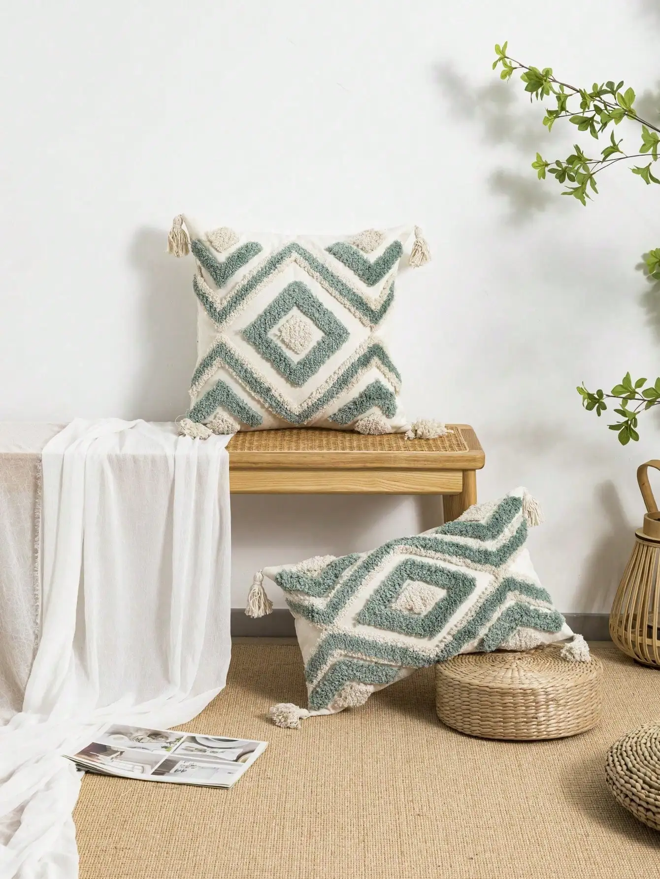 Nordic INS-style Moroccan Tufted Throw Pillow and Lumbar Pillow Covers for Living Rooms, Bedrooms, and Cars.