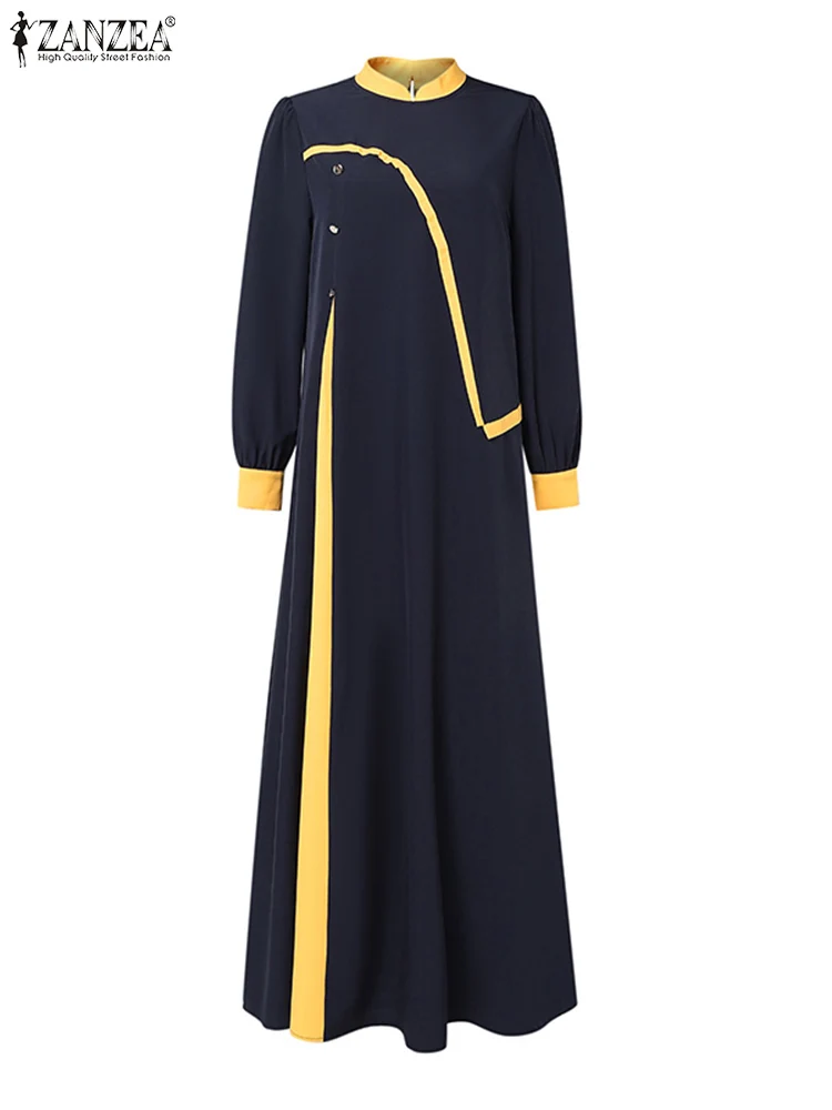 

Женское осеннее лоскутное платье ZANZEA, модные платья макси с длинными рукавами, мусульманское, Турция, Абая, хиджаб, сарафан, халат Femme, свободное платье
