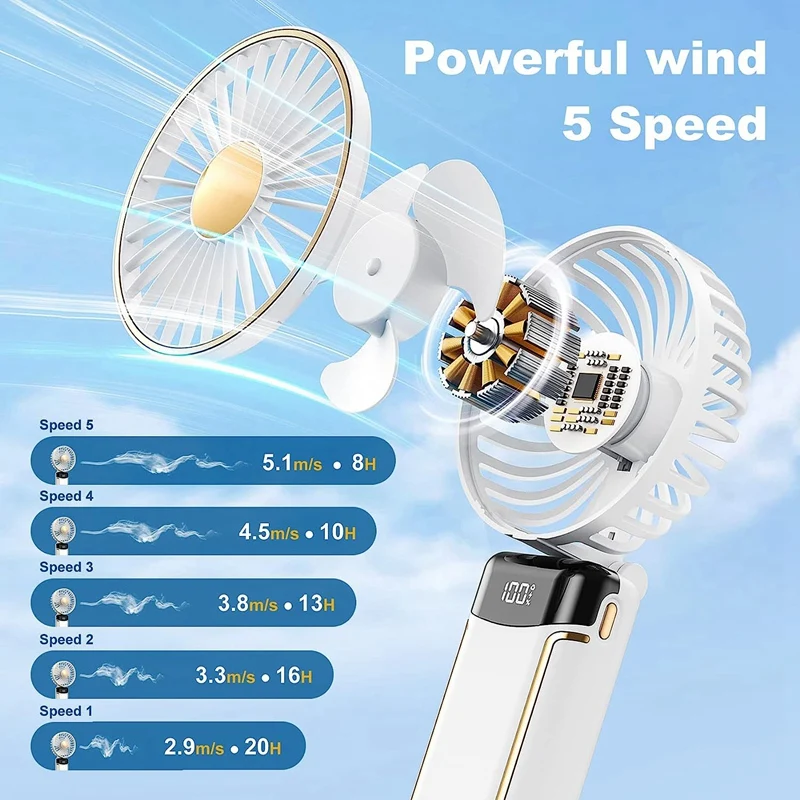 휴대용 선풍기 미니 개인 핸드 선풍기, USB 충전식 핸드 팬, 소형 포켓 선풍기, 8-20Hs