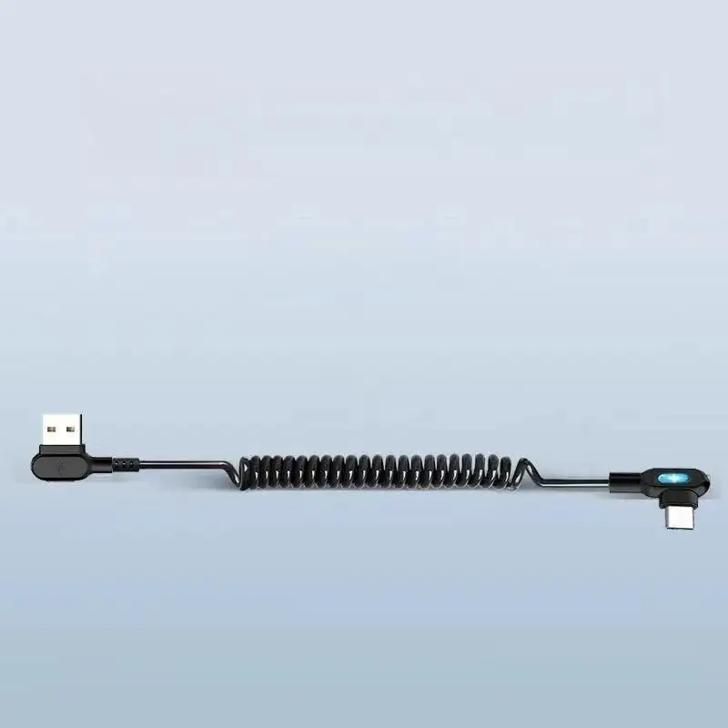 1Pcs 90° Elbow Car USB C To Type C Fast Charging Cable 6A Short Spring Data Cable For Phone Charger Wire Cord